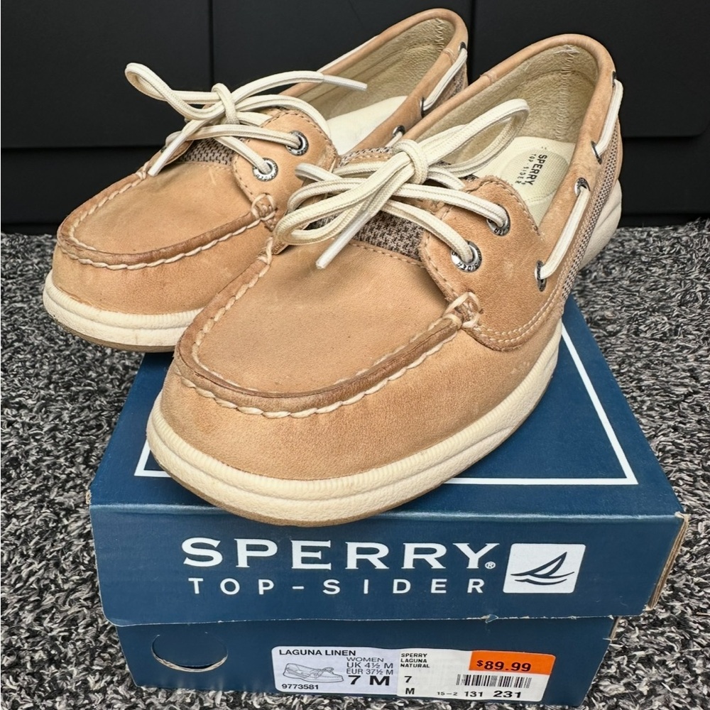 Sperry Linen Boat Shoes with Cream Accents